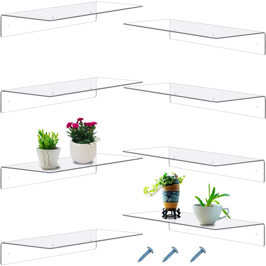 Acrylic Floating Shelf Set, 8-Piece Invisible Wall Mounted Display Organizer, 35 cm Ledge Bookshelf for Living Room, Office, Bedroom, Bathroom, Kitchen and Retail Display, Clear