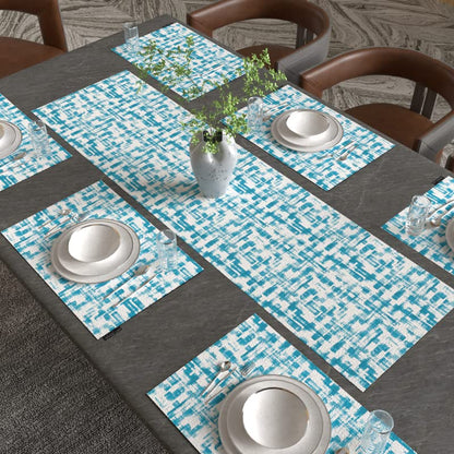 Izzy Leaf 7-Piece Dining Set, includes 6 Durable Canvas Placemats (45x30 cm) and 1 Table Runner (35x140 cm), Multicolor, a Fresh Botanical Design to Protect and Style your Table