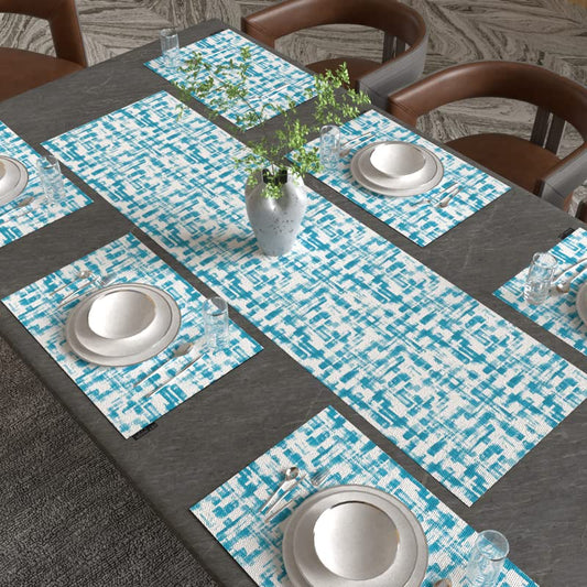Izzy Leaf 7-Piece Dining Set, includes 6 Durable Canvas Placemats (45x30 cm) and 1 Table Runner (35x140 cm), Multicolor, a Fresh Botanical Design to Protect and Style your Table