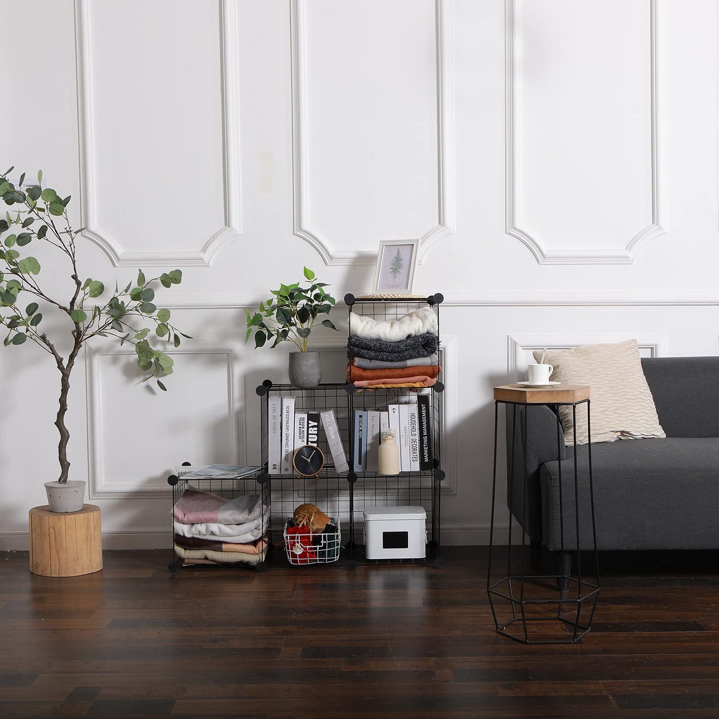 YCOCO 6 Wire Storage Modular Cubes, DIY Metal Grids Closet Organizer - Black