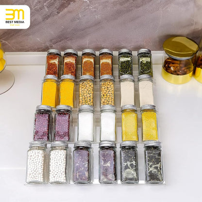 Acrylic Spice Drawer Organizer, 4-Tier Rack With Adjustable Design, Clear Spice Organizer, 1 Pack, Ideal for Kitchen Organization, Drawer or Countertop Storage, Durable & Stylish