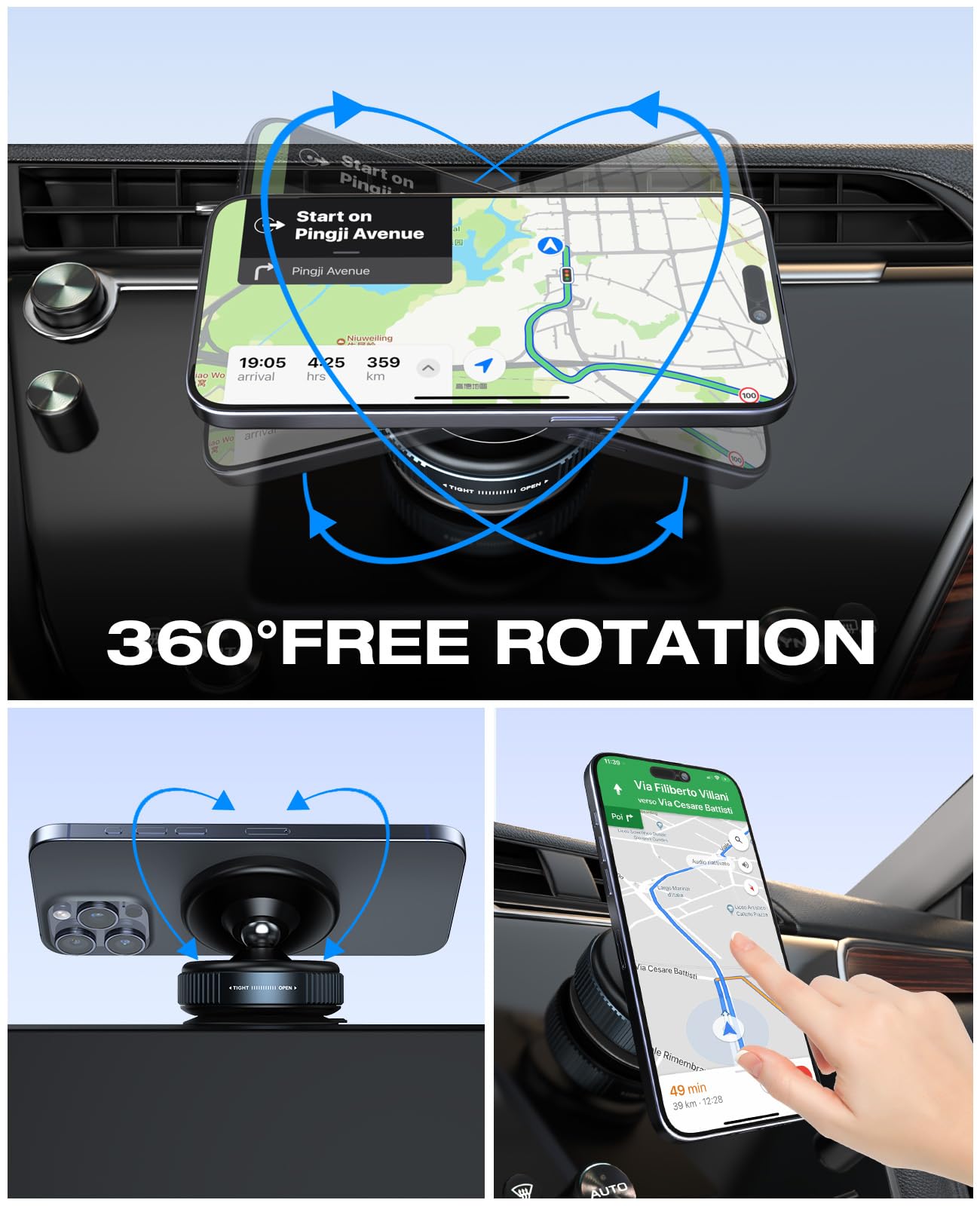 NIYEVN Upgraded 360° Adjustable Vacuum Magnetic Suction Cup Phone Mount, Hands-Free Suction Cup Phone Holder for Car/Gym/Mirror/Smooth Surface, Compatible with iPhone Android and All Smartphones