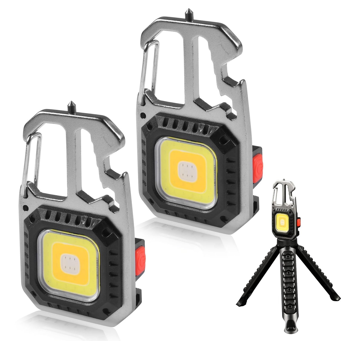 2 x Mini Portable Work Light 800 Lumens Keychain Rechargeable Flashlight, 7 Lighting Modes COB Small Keychains Flashlights Mini COB LED Work Light [Energy Class A++ ++]