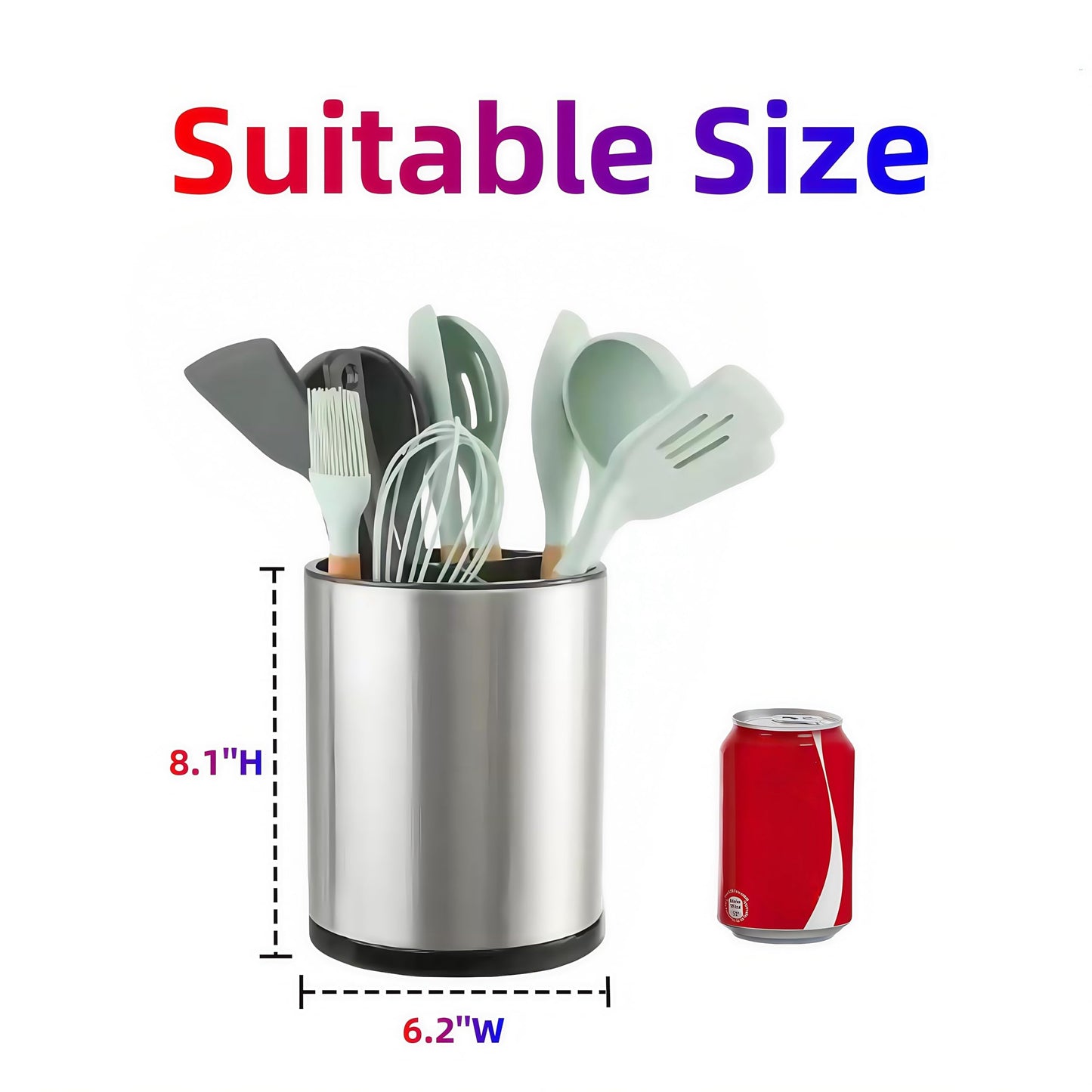 LIBODOUR Kitchen Utensil Holder Extra Large 360°Rotating For Counter Organizer Stainless Steel Storage Cooking Silverware Caddy 3 Compartment Flatware Spoon Spatula Tool Cutlery Container?Silvery?