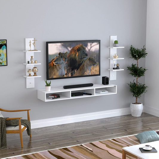 Carlet Wood WalLMount TV Unit/TV Stand, WalLSet Top Box Stand/TV Cabinet, White, IdeaLUpto 101.6 cm, D.I.Y Assembly, Floating Entertainment Shelf