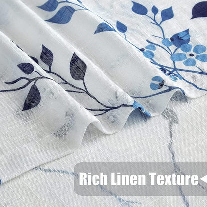 Rich Natural Linen curtains - Printed floral curtains- Semi-transparent - Road Pocket grommets for living room, bedroom, kitchens, 1 piece