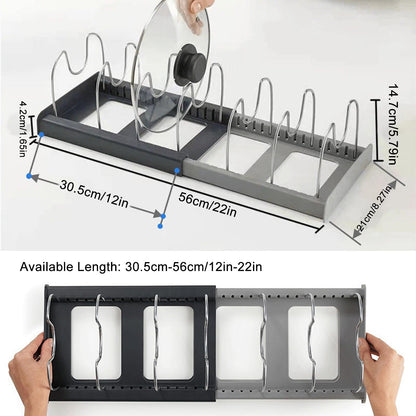 ALLWYOU Adjustable Pan Lid Holder with 7 Adjustable Compartments Pot and Pan Lid Organiser Rack Holder Expandable Tray Bakeware Storage Rack Dish Drying Rack Kitchen Cupboard Drawer Organiser