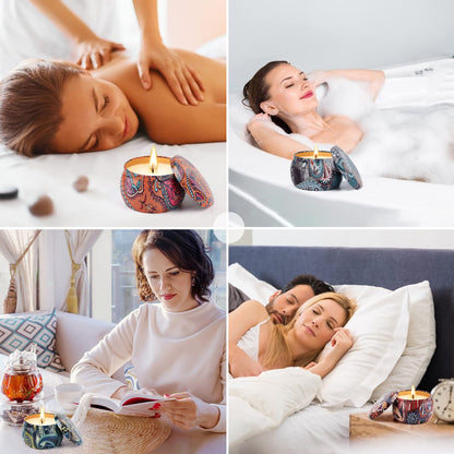 Tobeape® Scented Candles Gift Set, 4 Cans Natural Soy Wax 4.4 oz Portable Tin Candles Women Gift with Stress Relief and Aromatherapy for Holiday Gifts, Bathing, Home Decoration