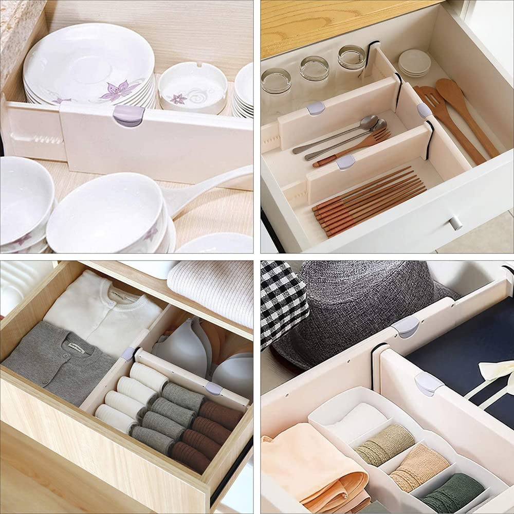 2 Pack Organizer Separators Expandable, Adjustable Drawer Dividers, Organizer Separators, Adjustable Dresser Drawer Organizers, for Office, Kitchen, Drawer, Bathroom, Bedroom, Dresser Storage, 2pcs