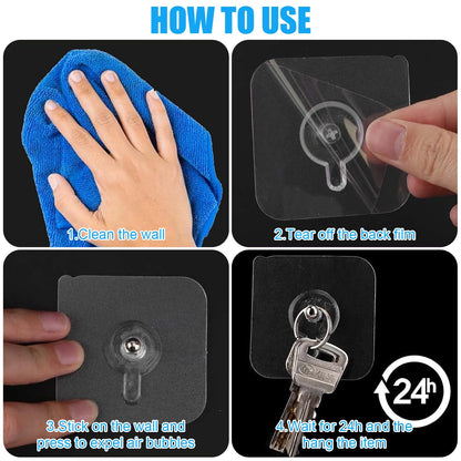 Srup 24 Pieces Clear Self Adhesive Wall Hangers, Transparent Adhesive Hooks, Transparent Adhesive Stickers, Picture Hooks, Painting, Clock, No Drilling