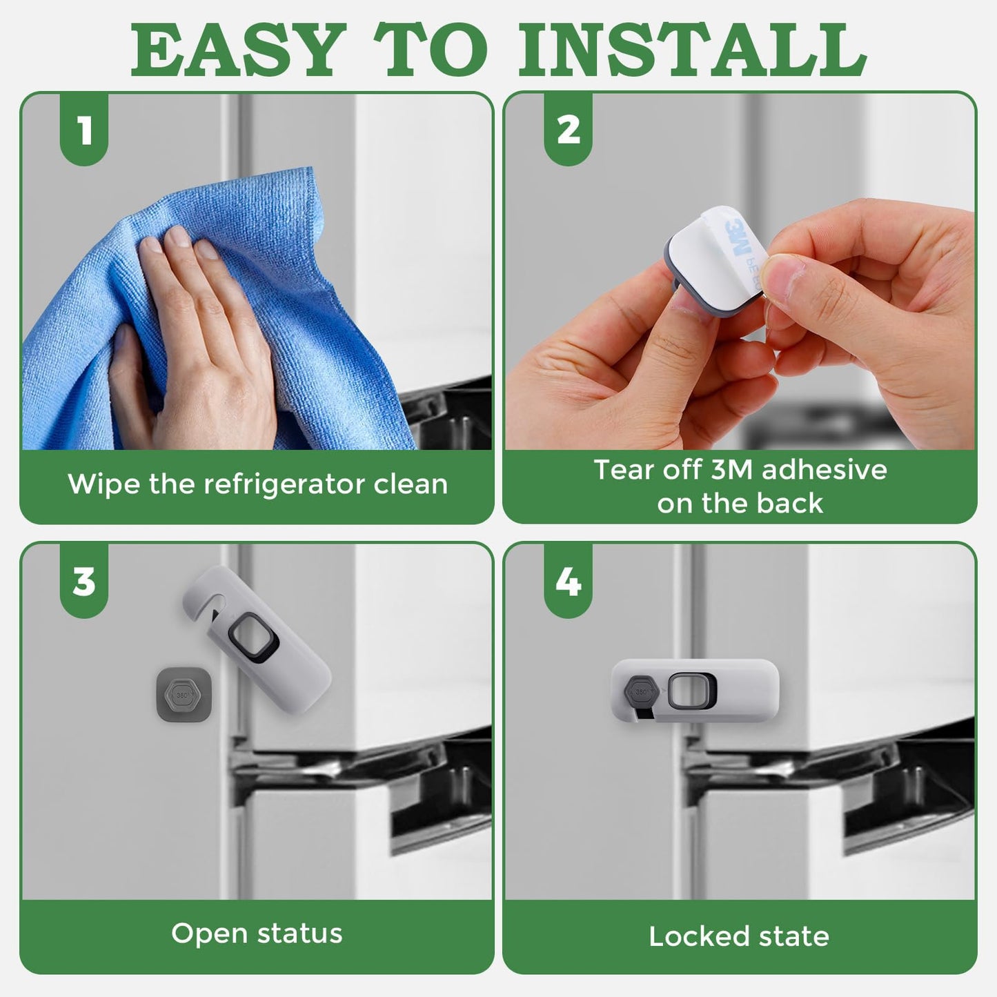 2Pcs Fridge Lock, Easy to Install Fridge Locks for Children, Fridge Locks No Tools Need or Drill, Fridge Child Lock Apply to Max 1 inch(25mm) Sealing Strip (Grey)