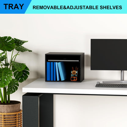 Wood Desktop Letter Tray and File Organizer, Paper Storage and MaiLSorter with 3 Adjustable Drawer Boards for Home and Office Use, Sturdy Construction in Black