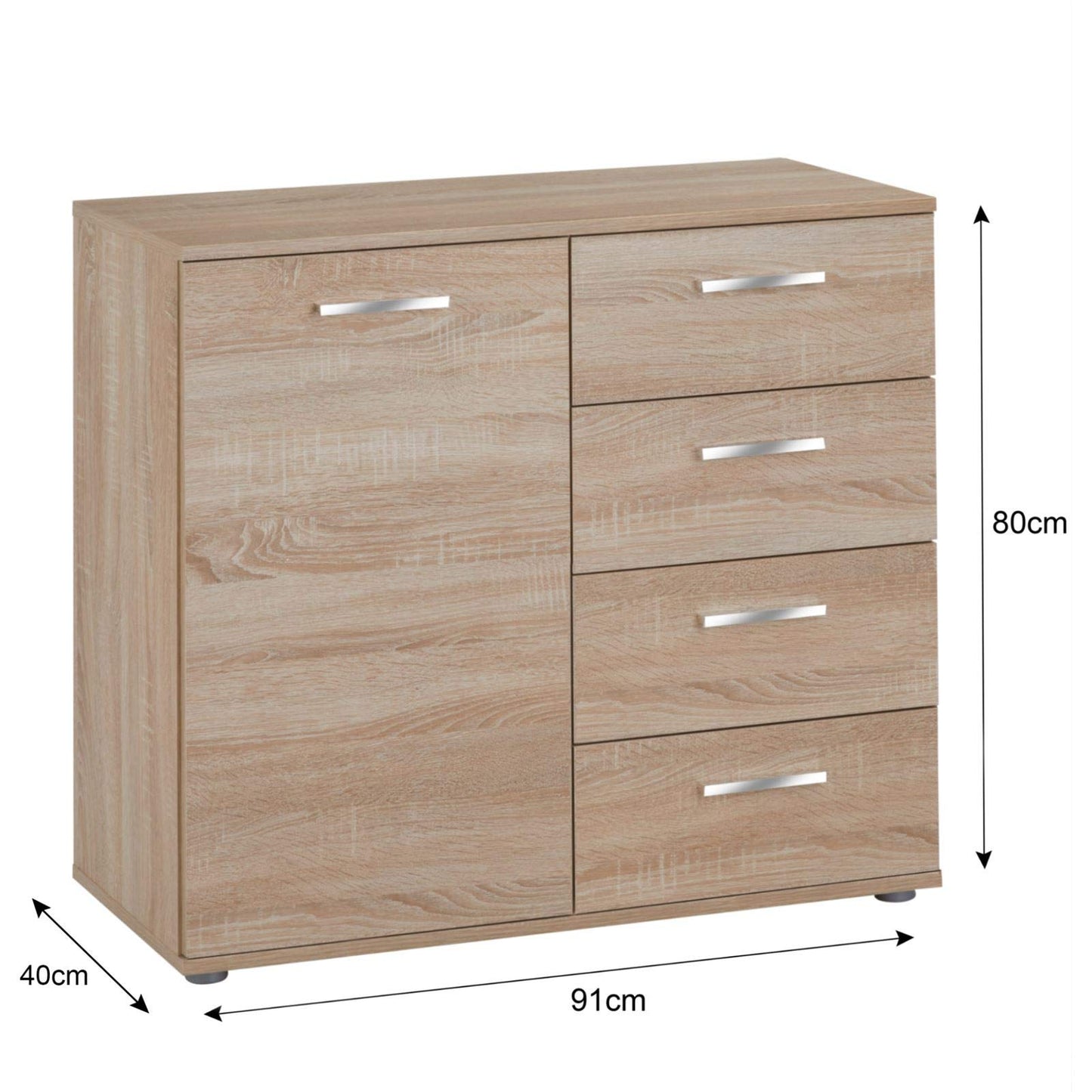 Chest of Drawers Sideboard in Sonoma Oak, Highboard with 1 Door and 4 Drawers, Versatile Storage Cabinet for Living Room or Hallway, Modern Wood Furniture
