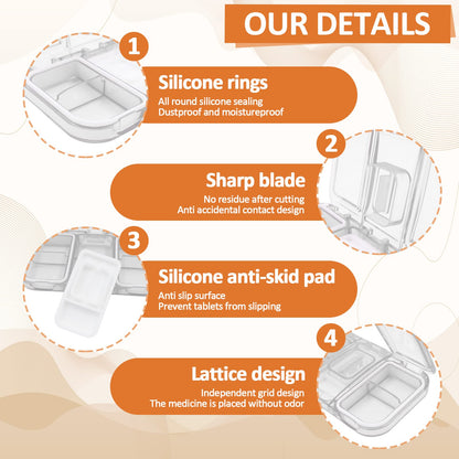 Roucerlin Pill Cutter for Small or Large Pills, Transparent Pill Splitter, Portable Pill Organizer with Stainless Steel Blade, Tablet Divider for Vitamins Big Medicine (White)