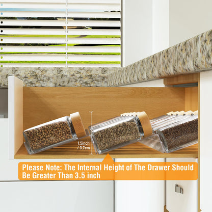 Suneerplay Spice Drawer Organizer 4 Tier, Acrylic Seasoning Organizer Rack, Clear Spice Rack Tray, Kitchen Seasoning Jars Drawers Insert (Jars Not Included/Expandable From 9" to 18")