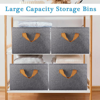 Fabric Multifunctional Large Foldable Linen Closet Organizers With Sturdy Handles Especially Made For Wardrobe Organization Set Of 3 Pieces - Grey