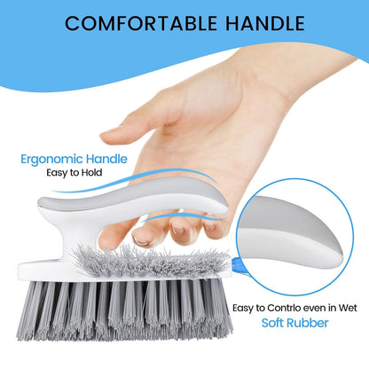 Xspring Floor Scrub Brush, 2 Pcs Floor Scrub Brush with Squeegee, 4 in 1 Cleaning Brushes with Comfort Handle, V Shaped Bathroom Cleaning Brushes, for Cleaning Bathroom, Patio, Kitchen, Wall, Deck