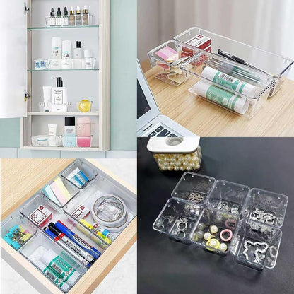 25 Transparent Plastic Drawer Organizers, Makeup Organizer, Bathroom Organizer Trays, Desk Organizer, 4 Sizes, Divider Boxes for Makeup, Bedroom