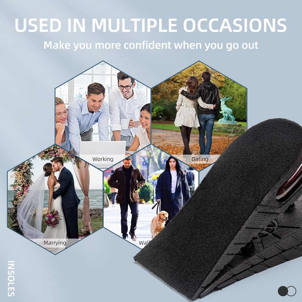 XINIFOOT Height Increase Insole 3-Layer Air Cushion Heel Insert Lift Shoes Insole for Men and Women Invisible Elevator Adjustable Insoles, Black, Half Pad