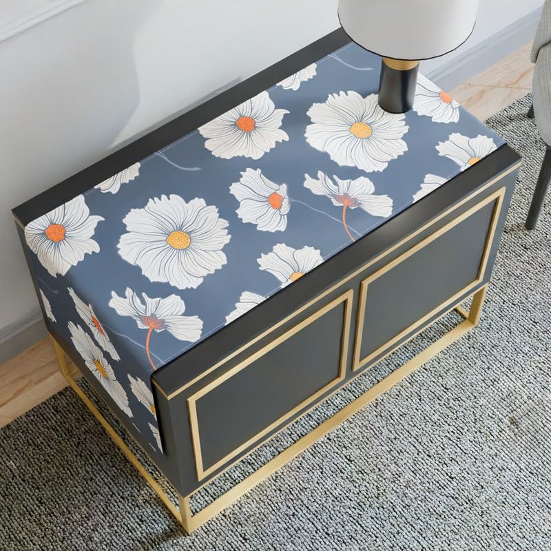 مفرش طاولة مخملي مزخرف باللون الأزرق السماوي والأبيض، قطعة مركزية زخرفية فاخرة وفخمة بنمط زهور أنيق، 35×140 سم، مثالي لطاولة ناعمة ومتطورة