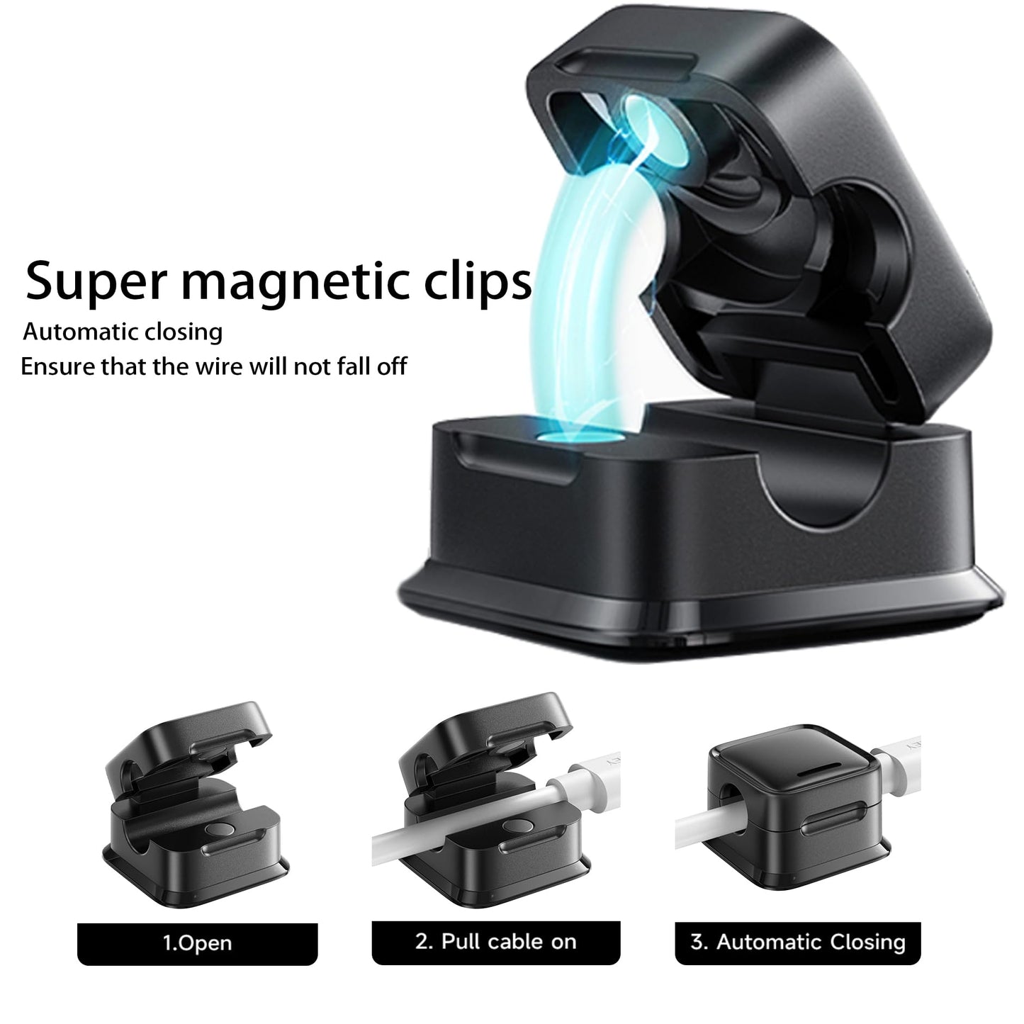 smofish Cord Organizer Holder, 12 Pack Magnetic Desk Cable Clips Management, Phone Charging Cable Keeper, Strong Adhesive Wire Charger Holder for Nightstand, Kitchen Appliances, Office Supplies-Black