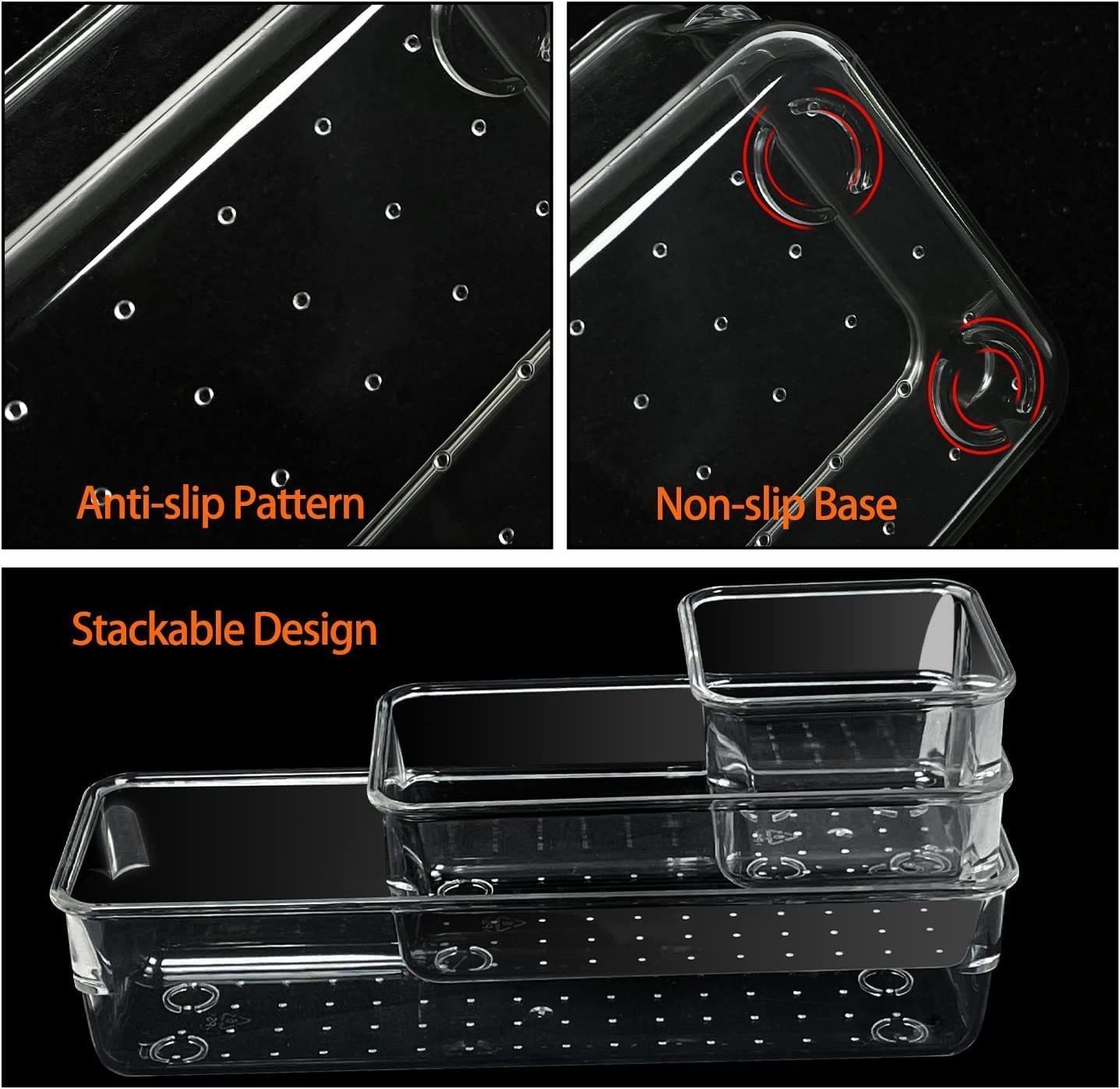 Zeinwap Desk Drawer Organizers Trays Set Clear Plastic Storage Bins Bathroom Drawer Tray Dividers Vanity Trays Organizer for Bedroom Dresser Makeup Kitchen Utensil Office (6 Pc Tray)