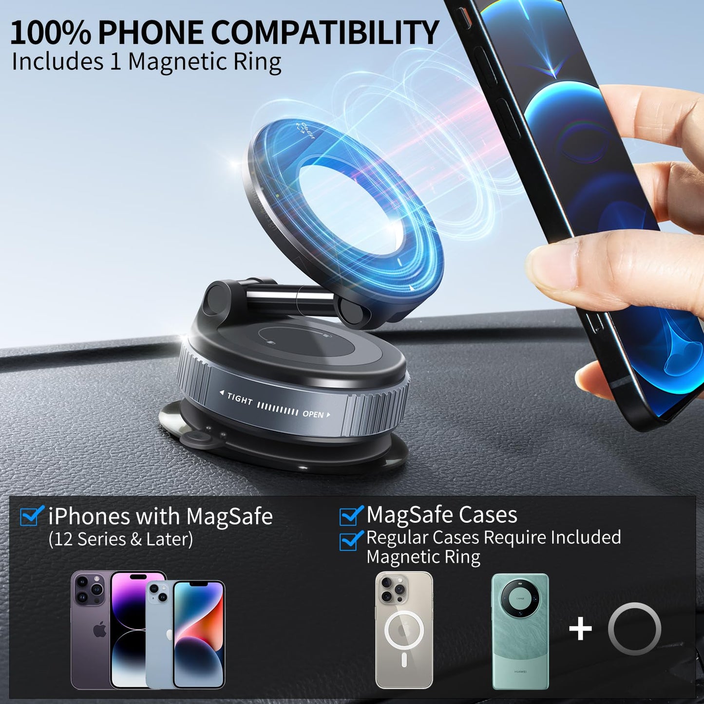 GALUNDGE 2025 Upgraded Vacuum Suction Cup Magnetic Phone Holder Stand for Magsafe, Adjustable Swivel Lock for Car/Gym/Mirror/Kitchen/Smooth Surface