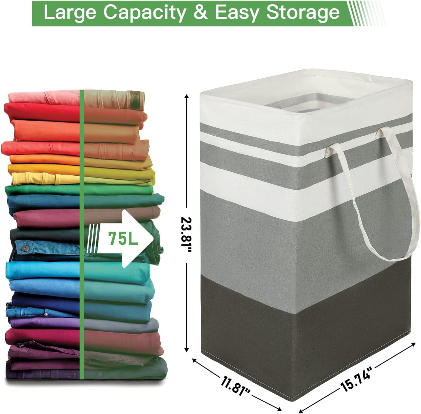 Dirty Clothes Hamper Big Laundry Baskets with Handles, Collapsible Laundry Hampers for Bedroom, Extra Large Hamper Basket Bin for Living Room (2pcs)