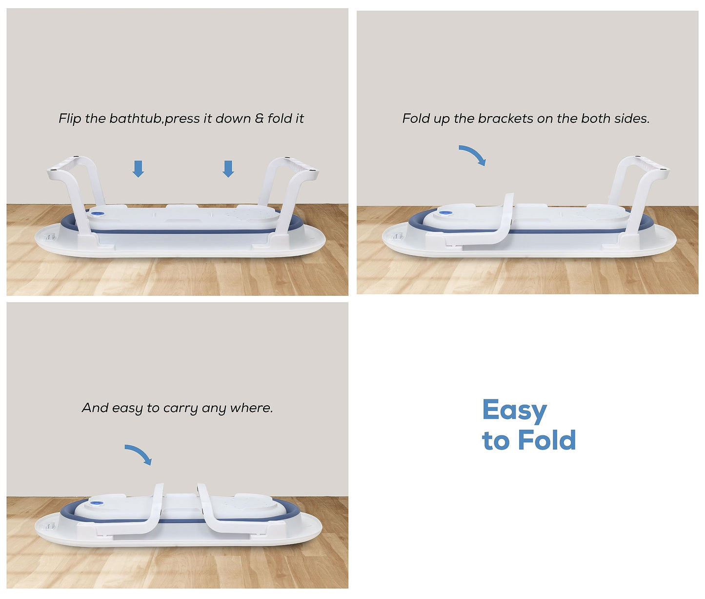 Nurtur Collapsible Baby/kids Bathtub with– Mini swimming pool bather for baby/kids with Non slip design – Newborn bath tub for baby, Blue (Official Nurtur Product)