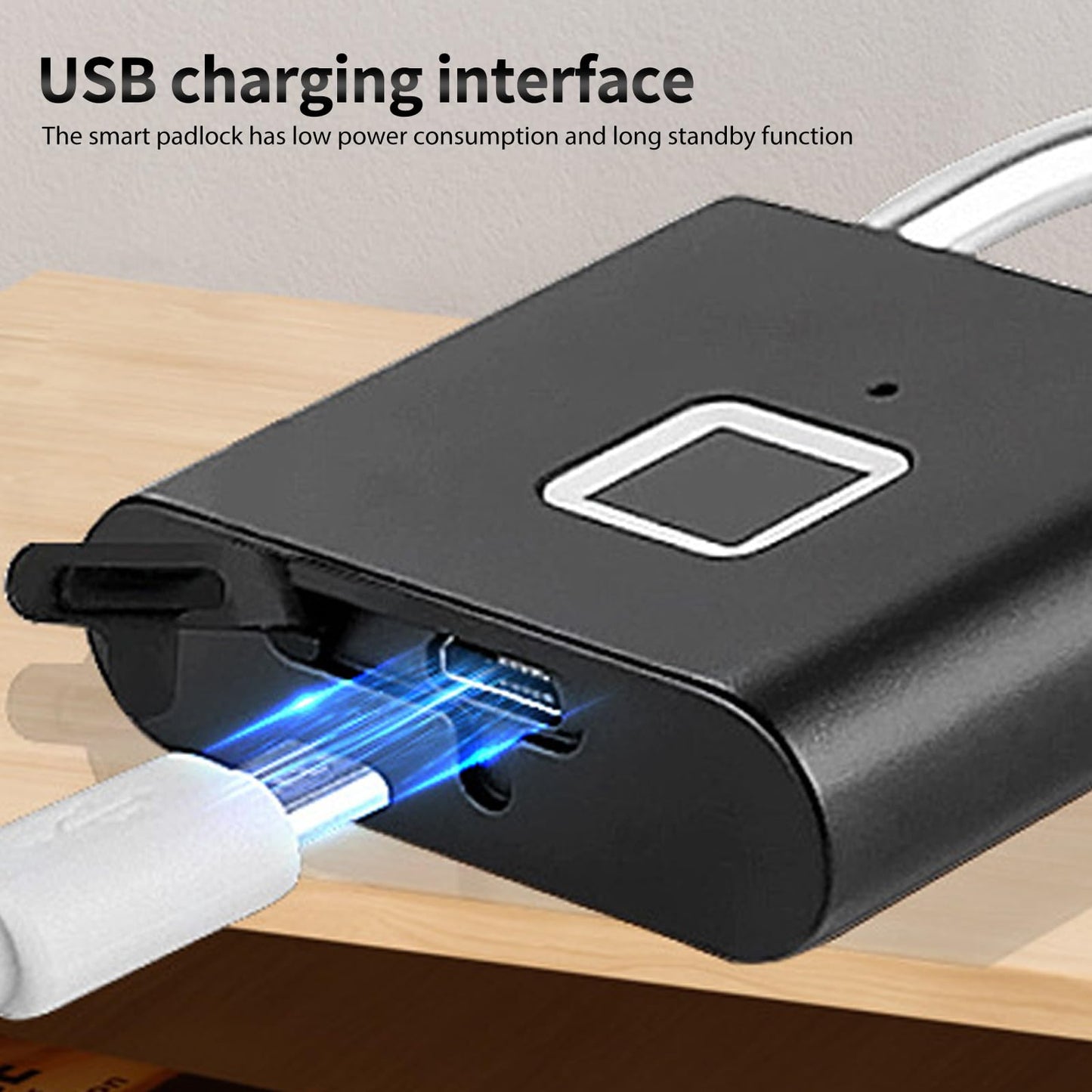 SPORWAY Fingerprint Lock: USB Charging Padlock Keyless Lock IP55 Waterproof Padlock, Small Lock with Fingerprint for Gym, Office, Home, Garden, Cupboard (Black)