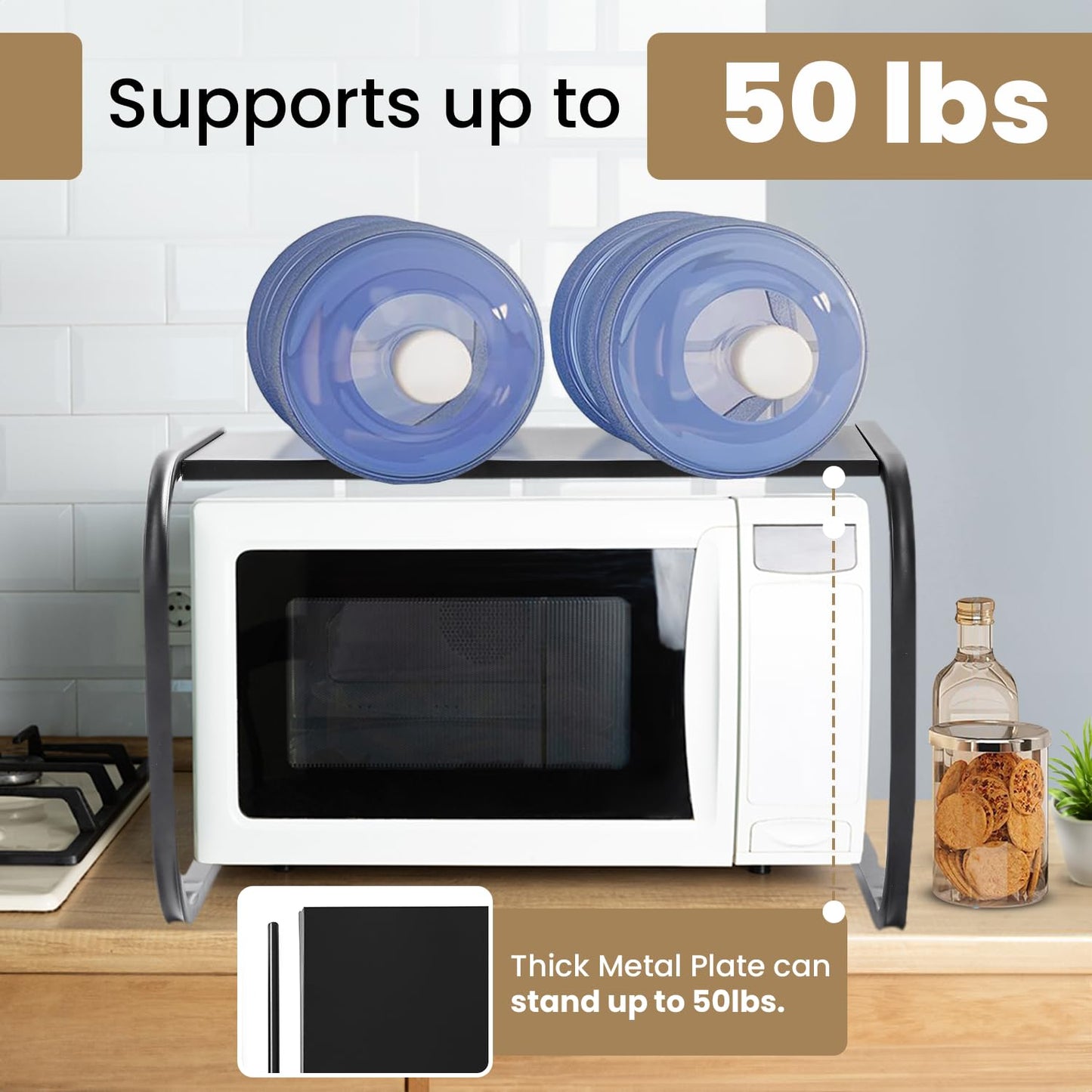 LYCOA Microwave Stand for Countertop, 2-Tier Metal Microwave Shelf Organizer for Small Spaces, Compact Black Oven Rack for Kitchen Counter, Sturdy Microwave Table Shelf for Home or Office