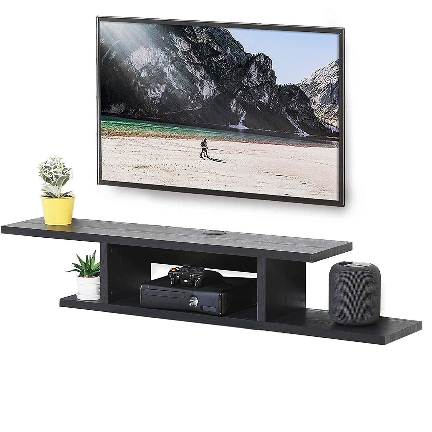 TV Table Unit in Black, Modern Entertainment Center with Sleek Design, Media Console for Living Room, TV Stand with Storage for Media Devices and Decor