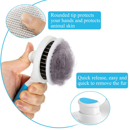 Cat brush, self cleaning slicker brushes for shedding and grooming removes loose undercoat, mats and tangled hair grooming comb for cats dogs brush massage-self cleaning