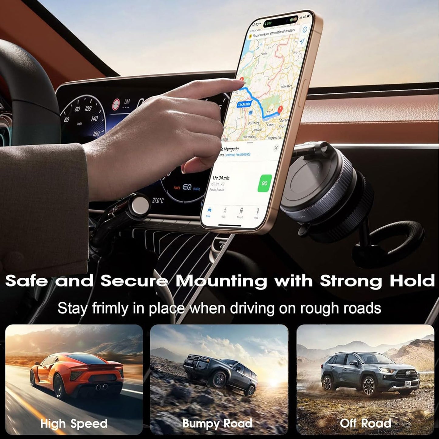 Domiunier 360 Rotating Adjustable Vacuum Magnetic Suction Cup Car Phone Holder, Hands-Free phone holder in car, Compatible with mag-safe car mount, ???? ???? ??????? for Gyms/Home Use/Smooth Surface