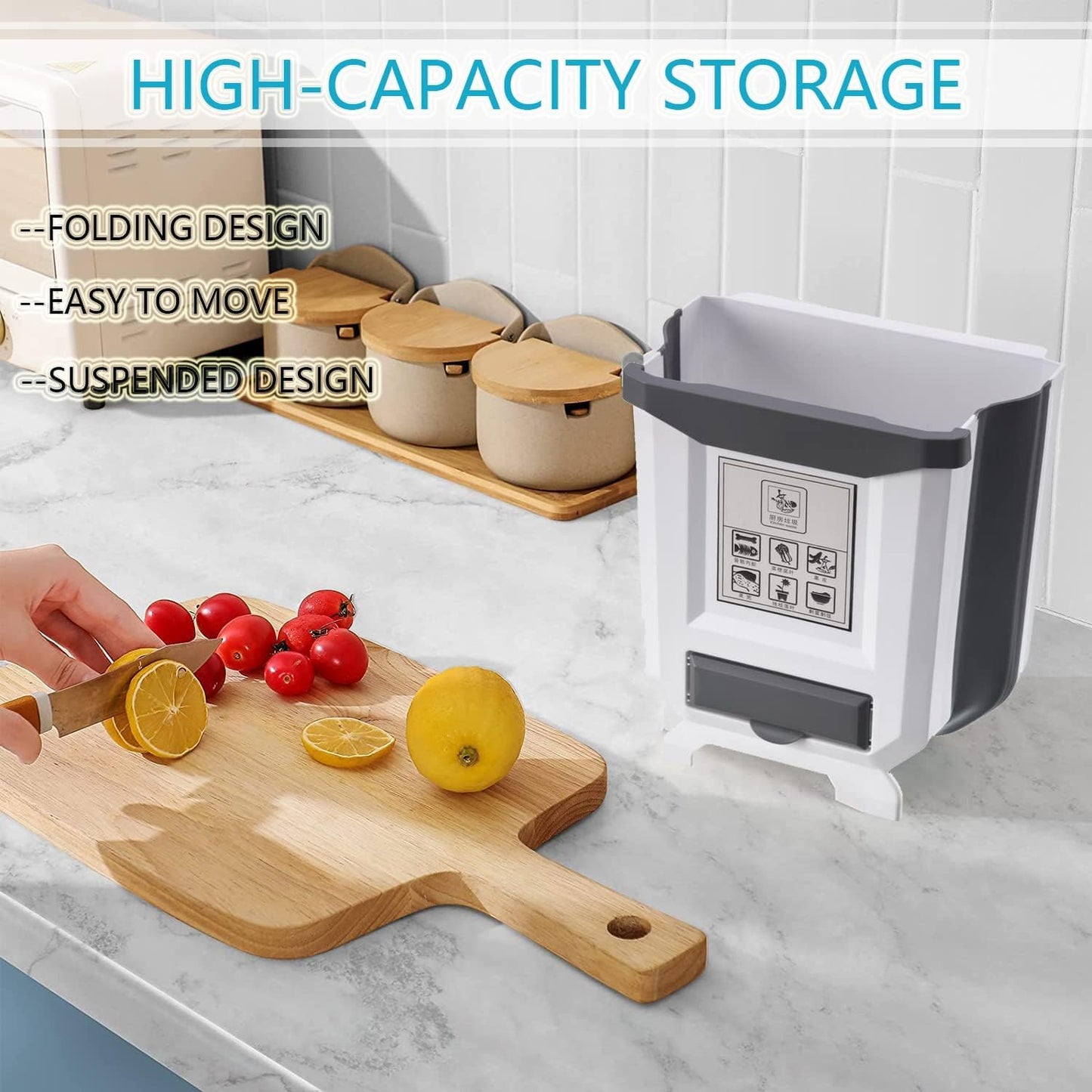 Hanging Trash Can Folding Waste Bin, Collapsible Garbage Can for Kitchen Cabinets, Room, Drawer, Car, Foldable Design for Space Saving and Easy Storage