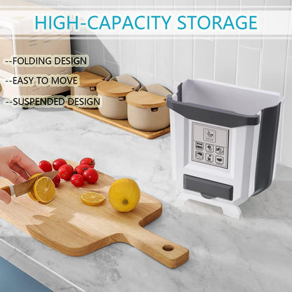 Hanging Trash Can Folding Waste Bin, Collapsible Garbage Can for Kitchen Cabinets, Room, Drawer, Car, Foldable Design for Space Saving and Easy Storage