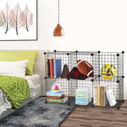 LANGRIA 6-Cube DIY Wire Grid Bookcase, Multi Use Modular Storage Shelving Rack, Open Organizer Cabinet for Books, Toys, Clothes, Tools