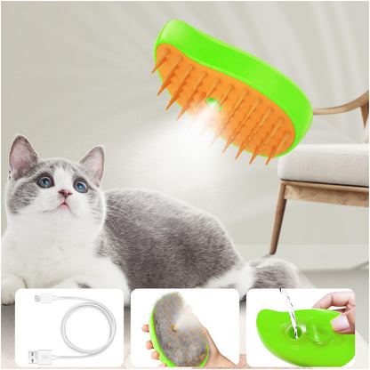 Cat Steam Brush, 3 In1 Steam Cat Brush, Steam Brush for Cats, Steamy Cat Brush, Cat Steam Brush for Shedding, Rechargeable Multifunctional Pet Hair Comb for Removing Tangled And Loosse Hair (Green)