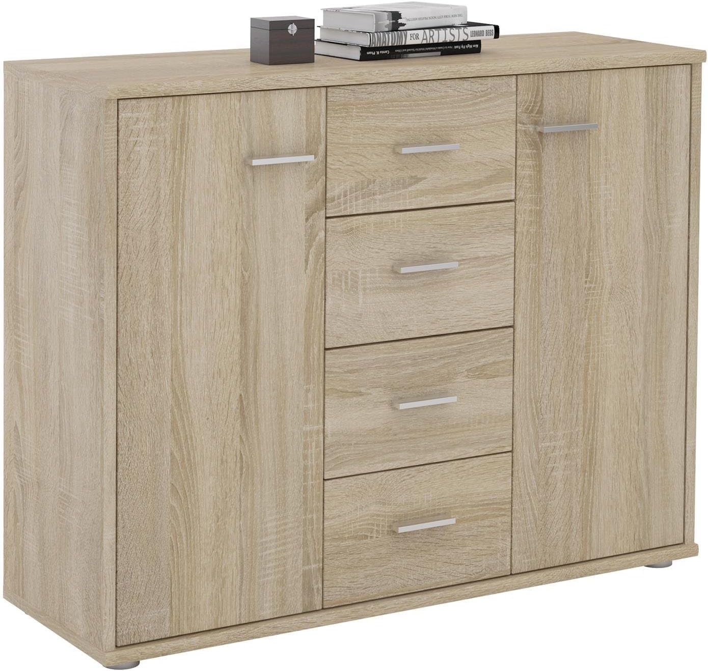 Sideboard with 2 Doors and 4 Drawers, Versatile Storage Cabinet for Home Office or Living Room, Modern Credenza Design
