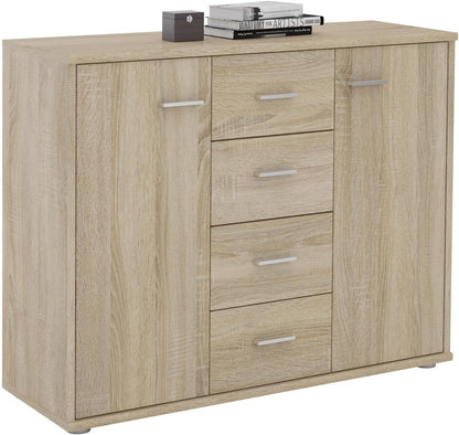 Sideboard with 2 Doors and 4 Drawers, Versatile Storage Cabinet for Home Office or Living Room, Modern Credenza Design