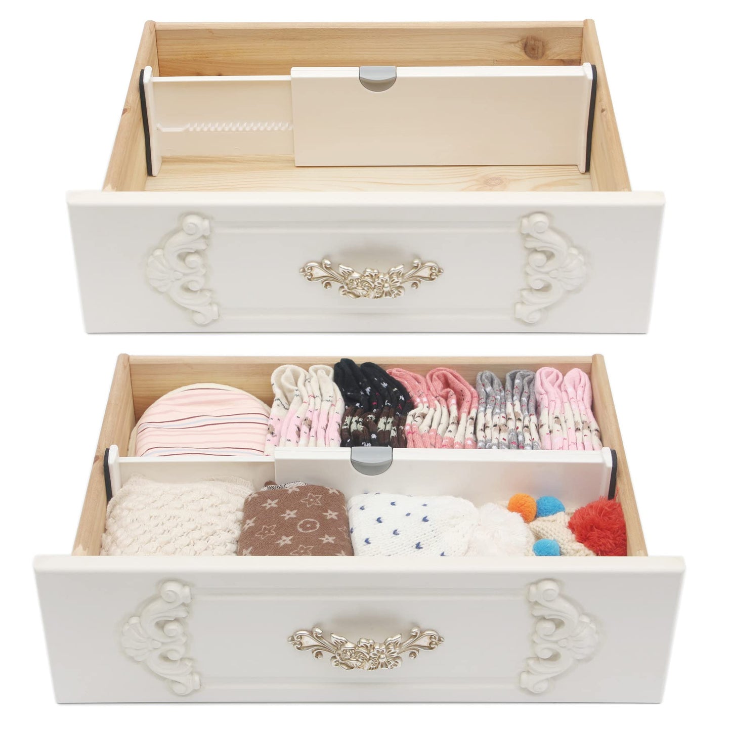 DIOMMELL 4 Pack Adjustable Dresser Drawer Dividers Organizers, Plastic Expandable Drawer Organization Separators for Kitchen, Bedroom, Closet, Bathroom and Office Drawers