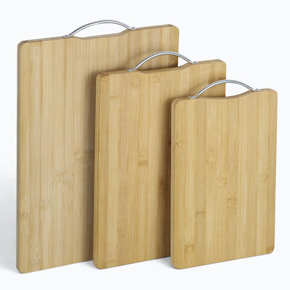 SKY-TOUCH Bamboo Wood Cutting Boards Set of 3, Small, Medium, Large,Set,Serving Board with Easy-Grip Handle,Non-Slip Wooden Double-Side Using for Meat, Cheese, Fruits & Bread