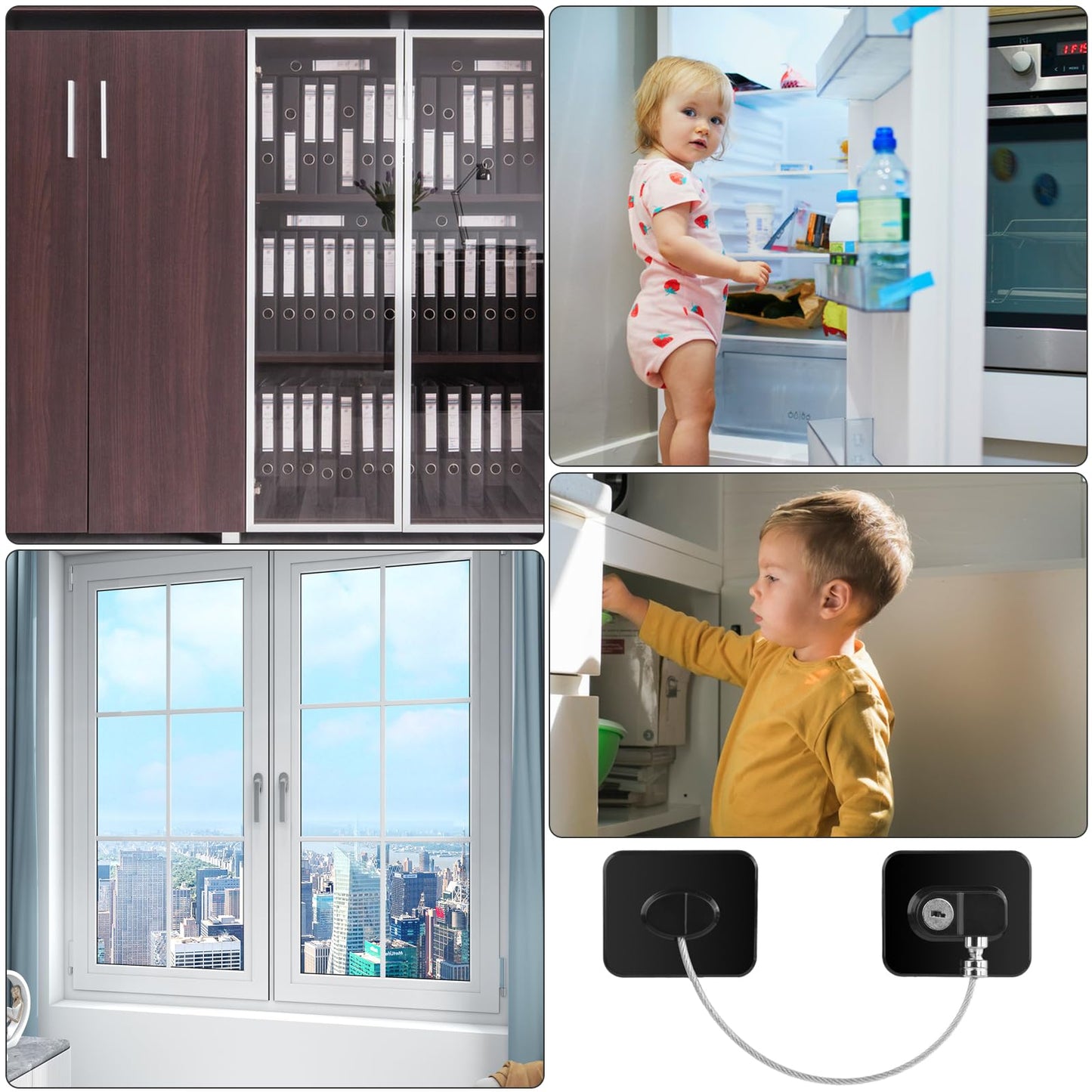 Wisebom Child Safety Cable Lock, 2 Pcs Strong Adhesive Cable with Key Lock for Fridge Door for Window Door Refrigerator Drawer Wardrobe (White)