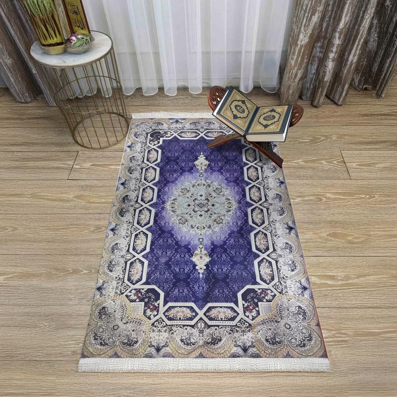 INtex Home Velvet Padded Prayer Rug, Multicolor Islamic Persian Design, Soft Printed Fabric with Anti-Slip Layer, Comfortable and Cushioned, 70x110 cm
