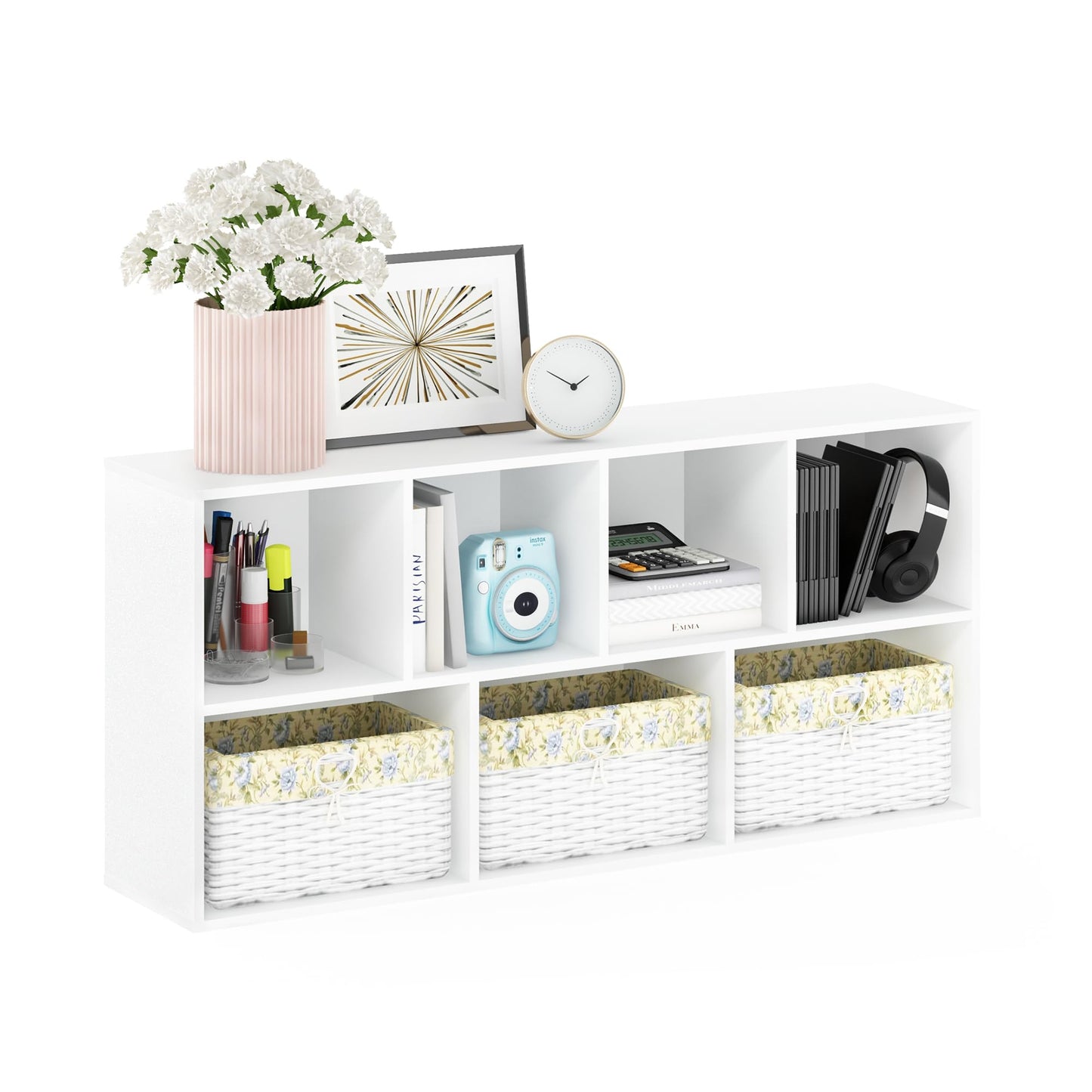 5-Tier Narrow Vertical Wall Unit, Tall Column Floating Storage Organizer and Utility Shelf for Bedroom or Living Room, Space-Saving Design in a White Laminate Finish