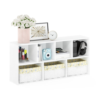 5-Tier Narrow Vertical Wall Unit, Tall Column Floating Storage Organizer and Utility Shelf for Bedroom or Living Room, Space-Saving Design in a White Laminate Finish