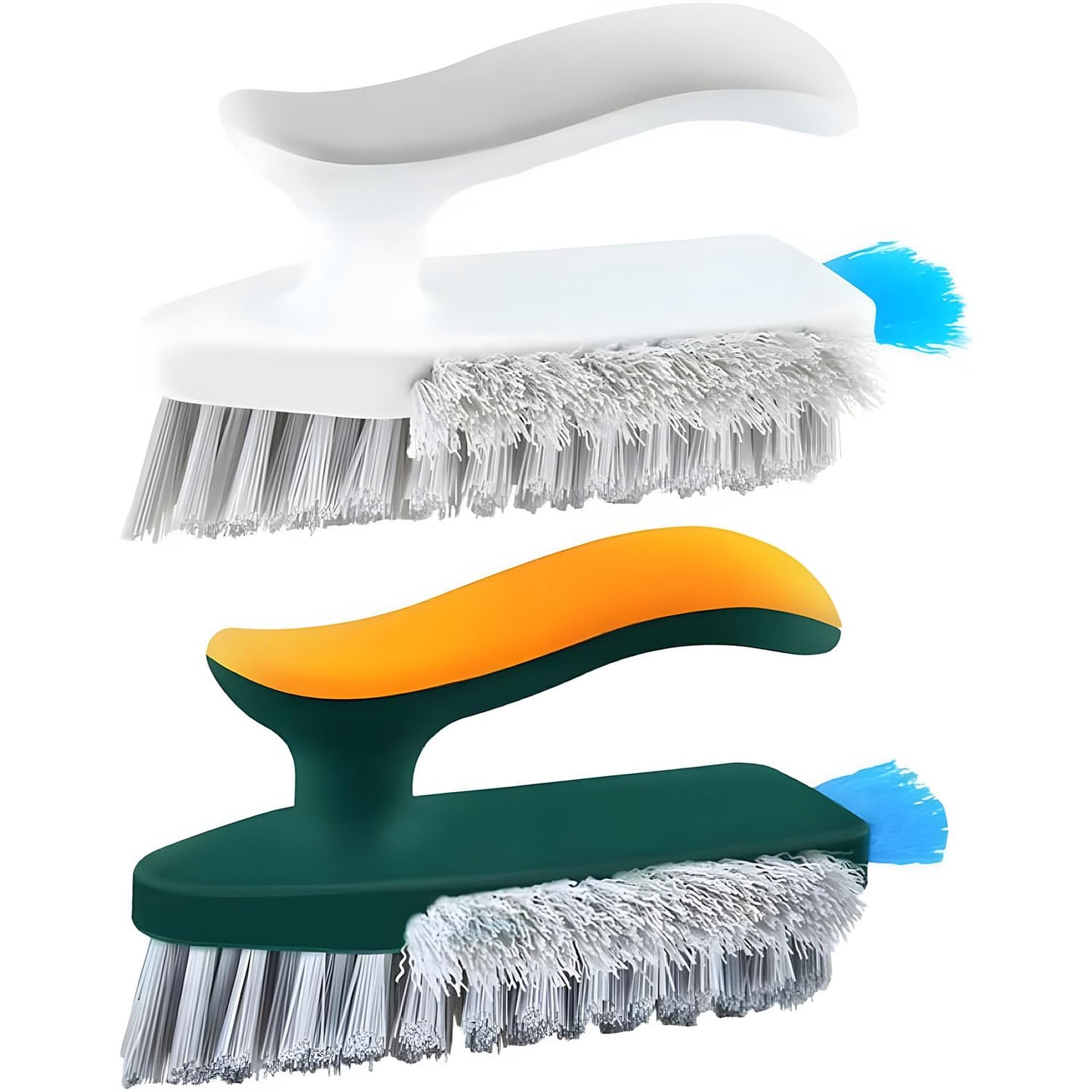 Xspring Floor Scrub Brush, 2 Pcs Floor Scrub Brush with Squeegee, 4 in 1 Cleaning Brushes with Comfort Handle, V Shaped Bathroom Cleaning Brushes, for Cleaning Bathroom, Patio, Kitchen, Wall, Deck