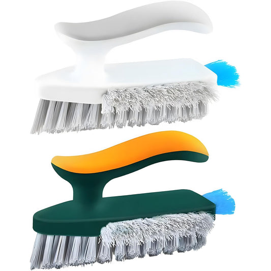Xspring Floor Scrub Brush, 2 Pcs Floor Scrub Brush with Squeegee, 4 in 1 Cleaning Brushes with Comfort Handle, V Shaped Bathroom Cleaning Brushes, for Cleaning Bathroom, Patio, Kitchen, Wall, Deck
