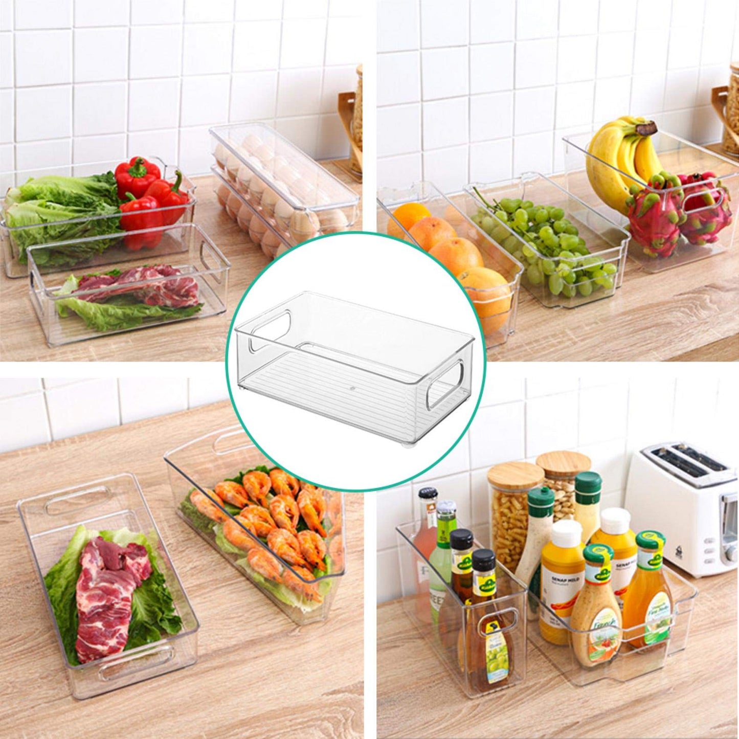Whiteswan Refrigerator Organizer Set, Acrylic Refrigerator Bins - Stackable, Clear, Plastic, Space Saver Freezer Storage And Cabinet Organizer