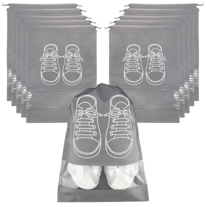 Ynaize 10PCS Travel Shoe Bags with Rope Large Shoes Storage Organizers Pouch for Men and Women Clear Drawstring Bags, Grey, Stylish Pattern